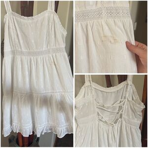 White cotton mini dress with lace up back